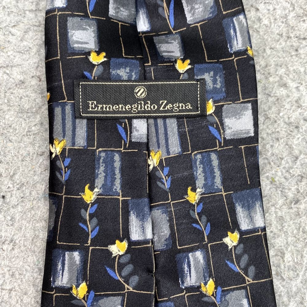 ERMENEGILDO ZEGNA Men's Silk Necktie Blue Floral Classic Corpcore Business 90's - Picture 3 of 11